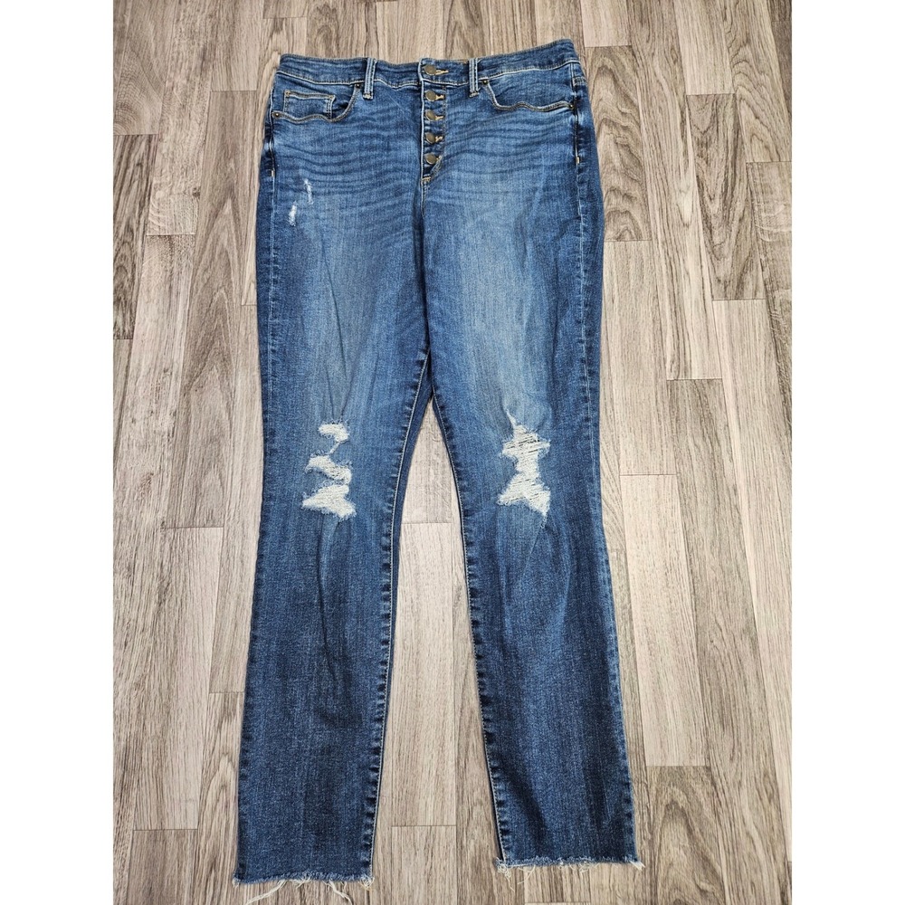 Universal‎ Thread Jeans Women 12/31 Blue Distressed High Rise Skinny Button Fly